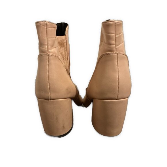 qupid Solid beige Chelsea pointed toe block heel ankle boots Booties 9 - Picture 3 of 6